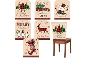 Ganeen 6 Pcs Christmas Chair Cover Buffalo Plaid Dining Chair Santa Claus Hat Shoes Felt Slipcovers Merry Christmas Back Covers for Banquet Kitchen Holiday Party Decoration(Vibrant Style)