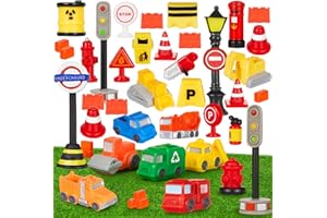 SIMGOING 41 Pcs Mini Construction Figures Playset Toys Cake Toppers Decoration Construction Birthday Party Supplies Gifts Favors