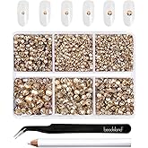 Beadsland 4300pcs Flatback Rhinestones,Gold Rhinestone Nail Gems Round Crystal Rhinestones for Crafts,Mixed 6 Sizes with Picking Tweezers and Wax Pencil Kit, SS6-SS20,Golden Shadow