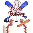 1 Pack Baseball Cake Topper Glitter Happy Birthday Sport Baseball Player Cake Picks Baseball Theme Boys Girl Sports Theme Baseball Birthday Party Cake Decorations Supplies