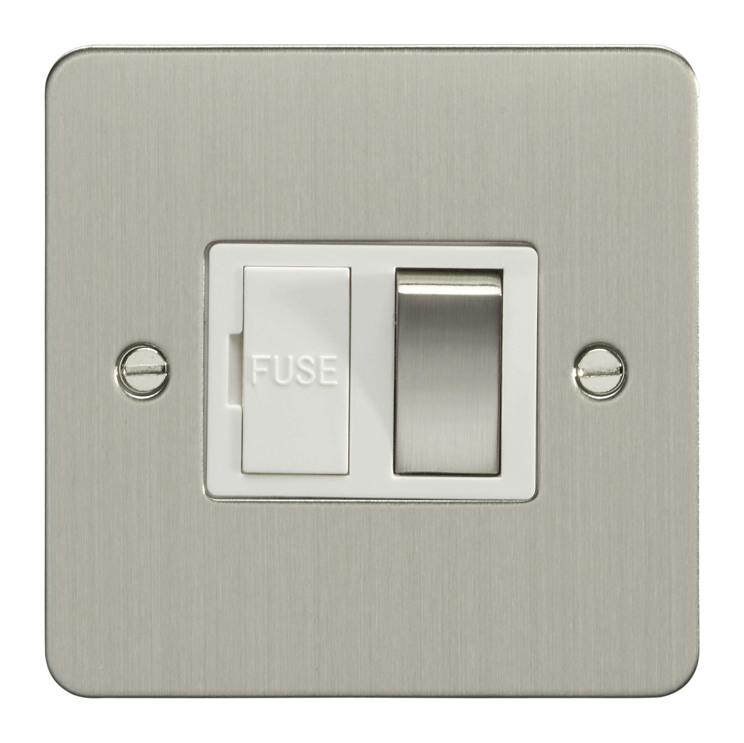 Eurolite 13Amp DP Switched Fuse Spur Enhance Flat Satin Stainless Steel Plate Matching Rocker White Trim