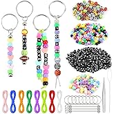 WoBiogHo 675 PCS DIY Keychain Making Kit with Letter Beads & Heart Beads, Personalized Beaded Key Rings and Accessories for Bracelets, Necklaces, Backpacks & Gifts