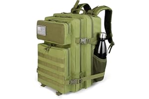 TBNBO 35L Army Green Military Tactical Backpack for Men, Laptop Daypack for Work and Gym, Molle Back Pack for Motorcycle, Assault Pack EDC Bug Out Bag, Hiking Fishing Rucksack with Bottle Holder