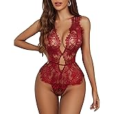 Avidlove Women One Piece Lingerie Lace Bodysuit Deep V Teddy Mini Babydoll