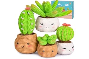 CROCHETTA Crochet Kit for Beginners - Crochet Starter Kit with Step-by-Step Video Tutorials, Learn to Crochet Kits for Adults, DIY Knitting Supplies, 4 Pack Plants Family(40%+ Yarn)