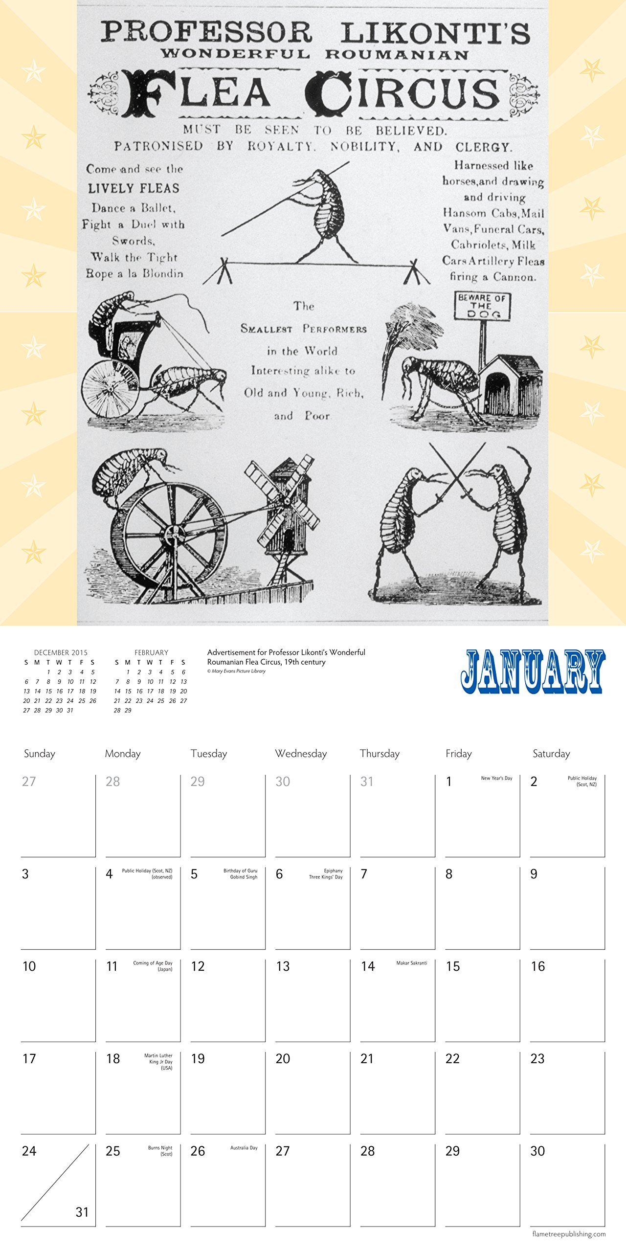 Circus Sideshows Wall Calendar 2016 Art Calendar - 
