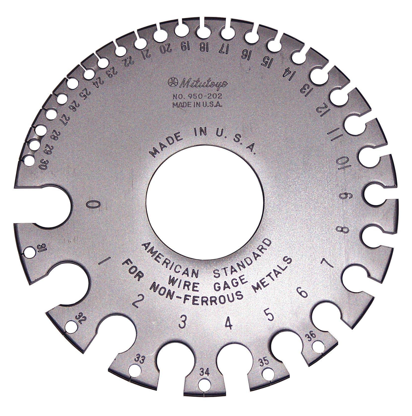 Mitutoyo 950-202, calibre de alambre estándar americano para alambre no ferroso de calibre 0-36, hecho de acero endurecido de alta calidad para mayor durabilidad, acabado en cromo satinado, incluye funda de vinilo para almacenamiento