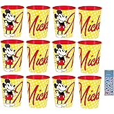 Unique Mickey Mouse Birthday Party Supplies Bundle includes 12 Plastic Reusable Cups 16oz and 1 Dinosaur Sticker Sheet