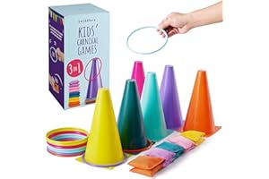 The Twiddlers - 3 in 1 Ring Toss Party Game for Kids Play - Colourful Hoops and Cones, Bean Bag Throwing Toy for Children Car