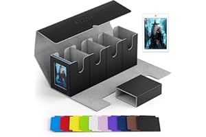Proijeut Card Deck Box with Commander Display, 5 in 1 Card Deck Case with Dice Tray Fit 800+ Unsleeved Cards, Commander Deck Box with 35pt Magnetic Card Holder and 10 Colorful Dividers (Black&Grey)