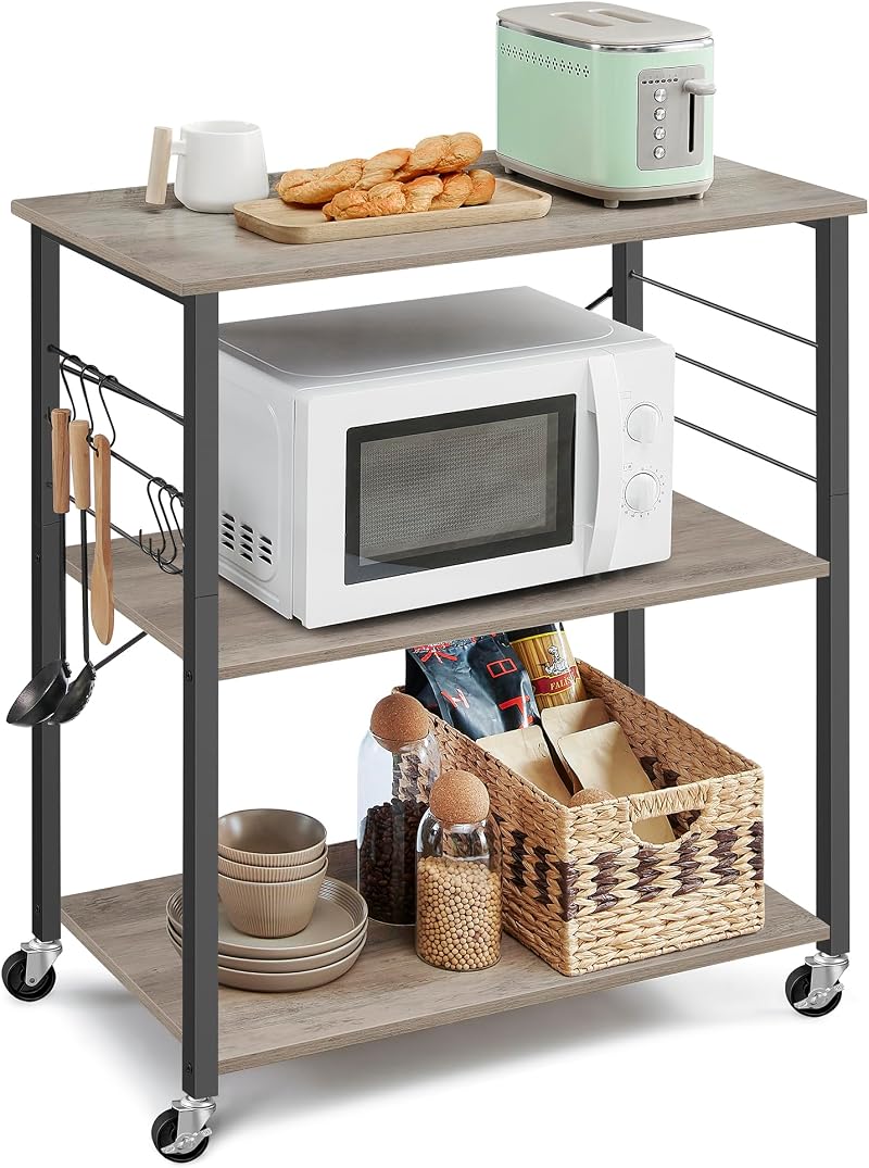 VASAGLE Kitchen Shelf on Wheels 3-Tier Serving Trolley 40x80x89 cm