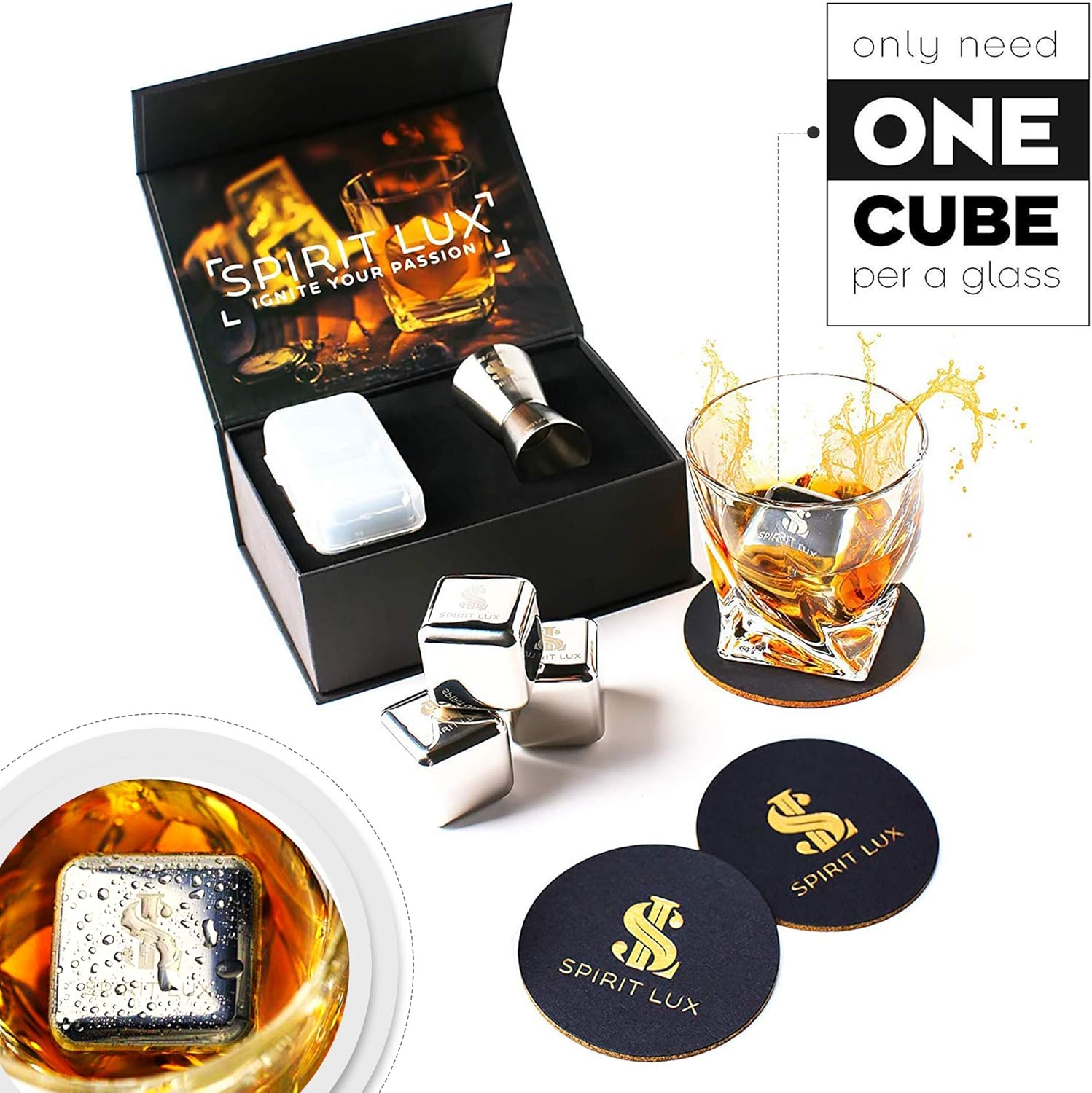 Whiskey Stones Gift Set King Sized Stainless Steel Ice Cubes Reusable Metal Ice Cubes For Bourbon Scotch Wine Whiskey Rocks Chilling Stones 15