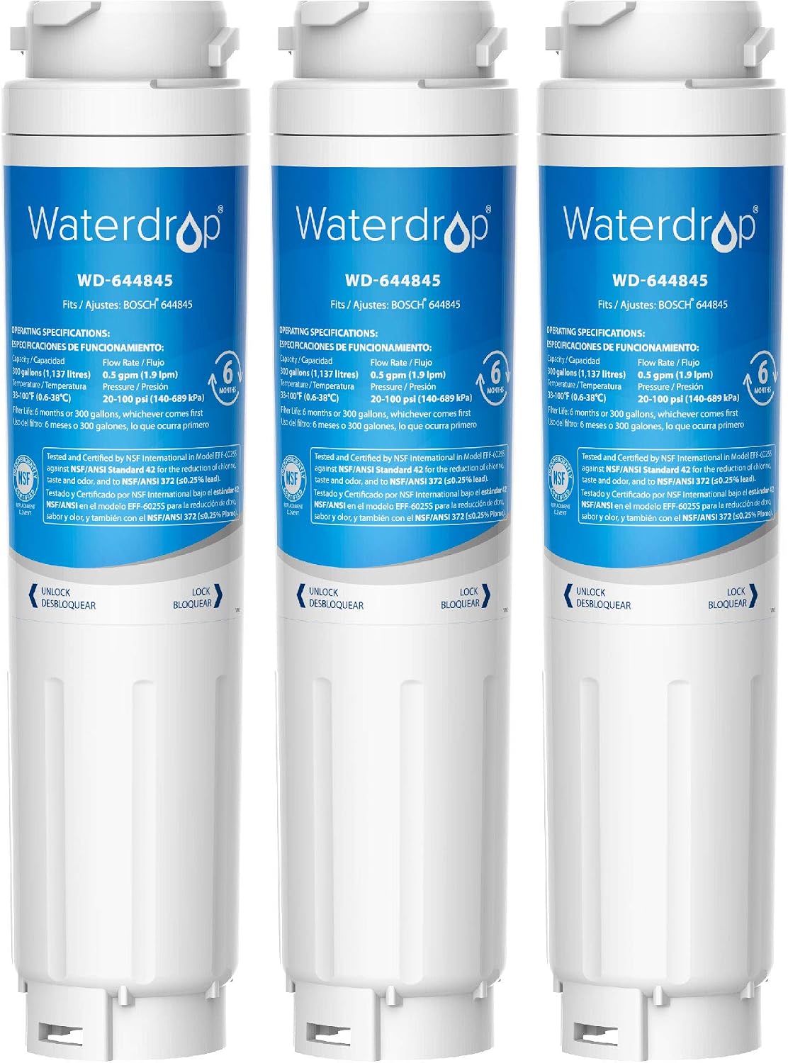 Waterdrop WD-F25 Fridge Water Filter, Replacement for Bosch® Fridge UltraClarity 644845, 740560 9000077104 (3 Pack)