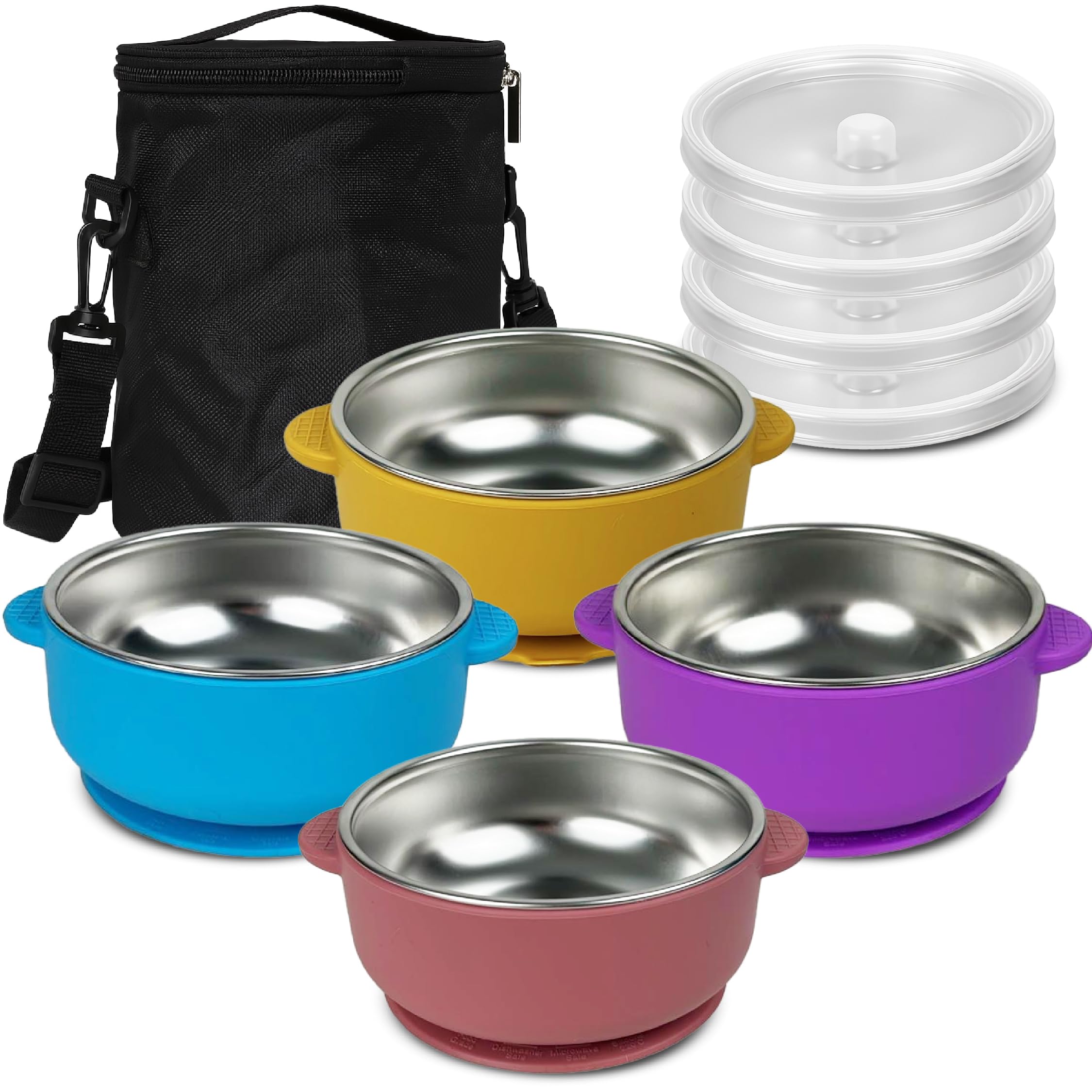 Photo 1 of Stainless Steel Toddler Bowls with Suction & Lids – 4-Pack Spill-Proof Kids Bowl Set with Travel Bag – BPA-Free & Dishwasher Safe