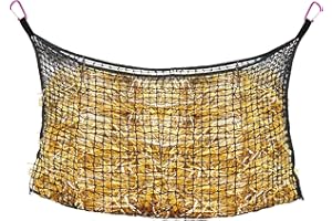 B BLOOMOAK Bloomoak Knotless Slow Feed Hay Net with 4 Carabiner Clips for Horses/Open Top Hanging Hay Bag with Large Capacity for Full Day Feeding/Trailer (1.75" Hole for Slow Feed, L 63 * 40")…