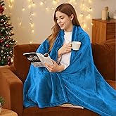 BRILLIO Electric Heated Blanket 62"x84" Twin Size Flannel Fleece - 4 Heat Settings & 10H Auto Shut Off for Safe Overnight Use, Fast Heating, Machine Washable for Bed, Couch, Office - Lake Blue