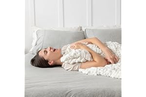 Maetoow Handmade 15 lb Soft Knitted Weighted Blanket, 60 x 80 Inch Breathable Chunky Knit Gravity Blanket Throw, Home Decor for Sofa Couch Bed, Cream