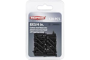 INDPROD Black Wood Screws 3/4 Inch, 120Pcs Self Tapping Wood Screw #8 x 3/4", Zinc Plated Steel, Modified Truss Head, Phillips Drive, Carbon Steel, for Drywall/Metal/Plastic/Furniture, Black