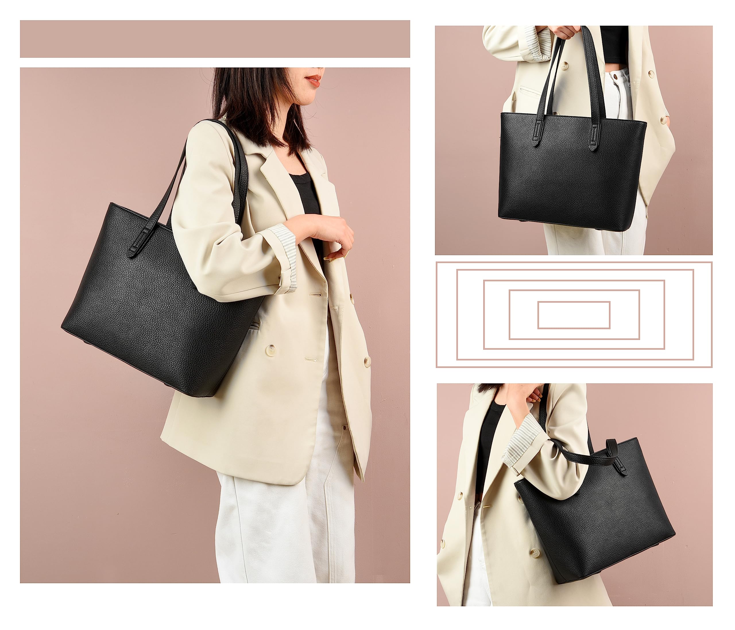 FSD.WG Women's Tote Bag, Business Bag, Fashionable, Popular, 2-Way Handbag, Work or School, Large Capacity, Leather, Birthday Gift, 6210 Black