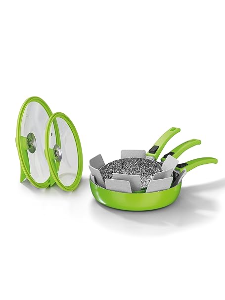 Bratmaxx 7tlg. Aluminium-Hochrandpfannen Set mit Glasdeckel und Pfannenschonern Backofengeeignet