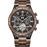 VICVS Natural Walnut Automatic Men's Wooden Watch Date Day Multifunctional Automatic Business Wooden Watch