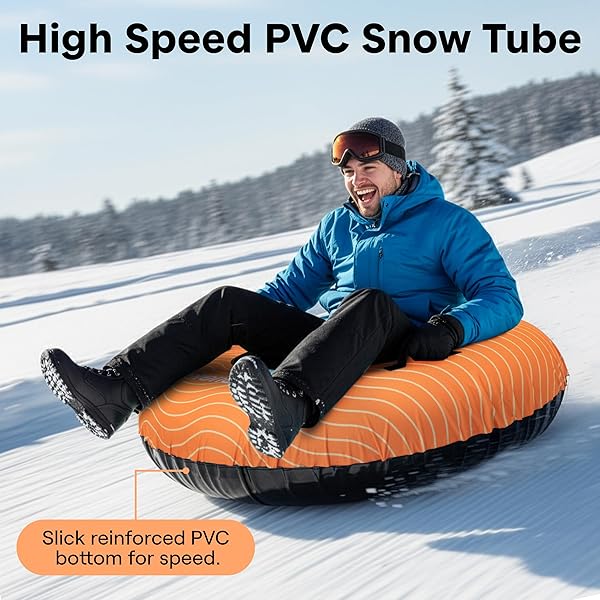 SERENELIFE 48” XL SNOW TUBE FOR SLEDDING – HEAVY DUTY RUBBER INNER TUBE, OXFORD COVER, THICKENED PVC BOTTOM & TOW STRAP – INFLATABLE SNOW SLED FOR KIDS & ADULTS – PERFECT WINTER OUTDOOR FUN GIFT