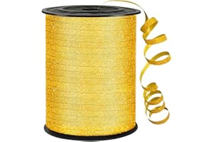 WUYUEJXI Gold Curling Ribbon, 500 Yard Glitter Gold Balloon String, 1/5" Ribbon Curling for Wrapping, Balloon Ribbon, Birthday, Party, Festival, Florist Flowers Decoratio, Art Craft