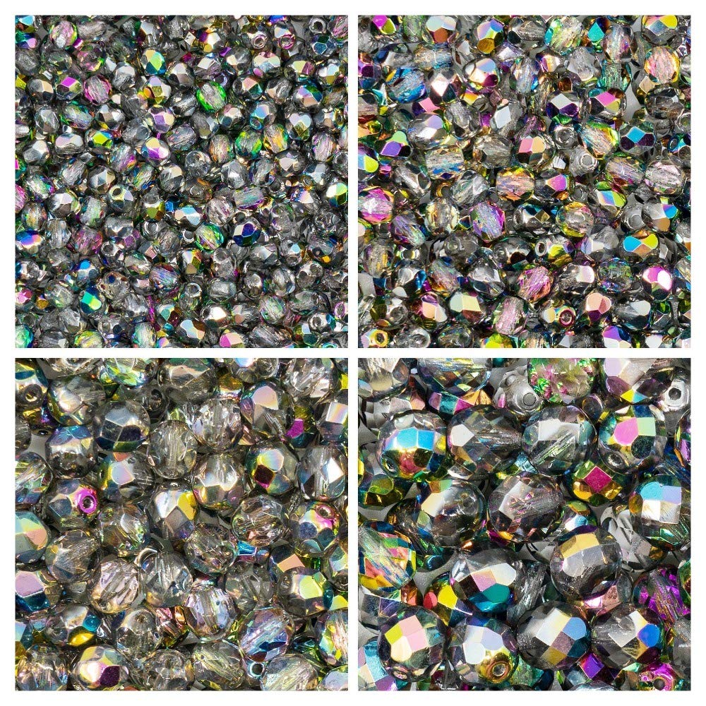 Czech Faceted Glass Beads, Fire-Polished, Round 3 mm, 4 mm, 6 mm, 8 mm, Crystal Vitrail. Set 1CFP 006 (3FP003 4FP003 6FP003 8FP003)