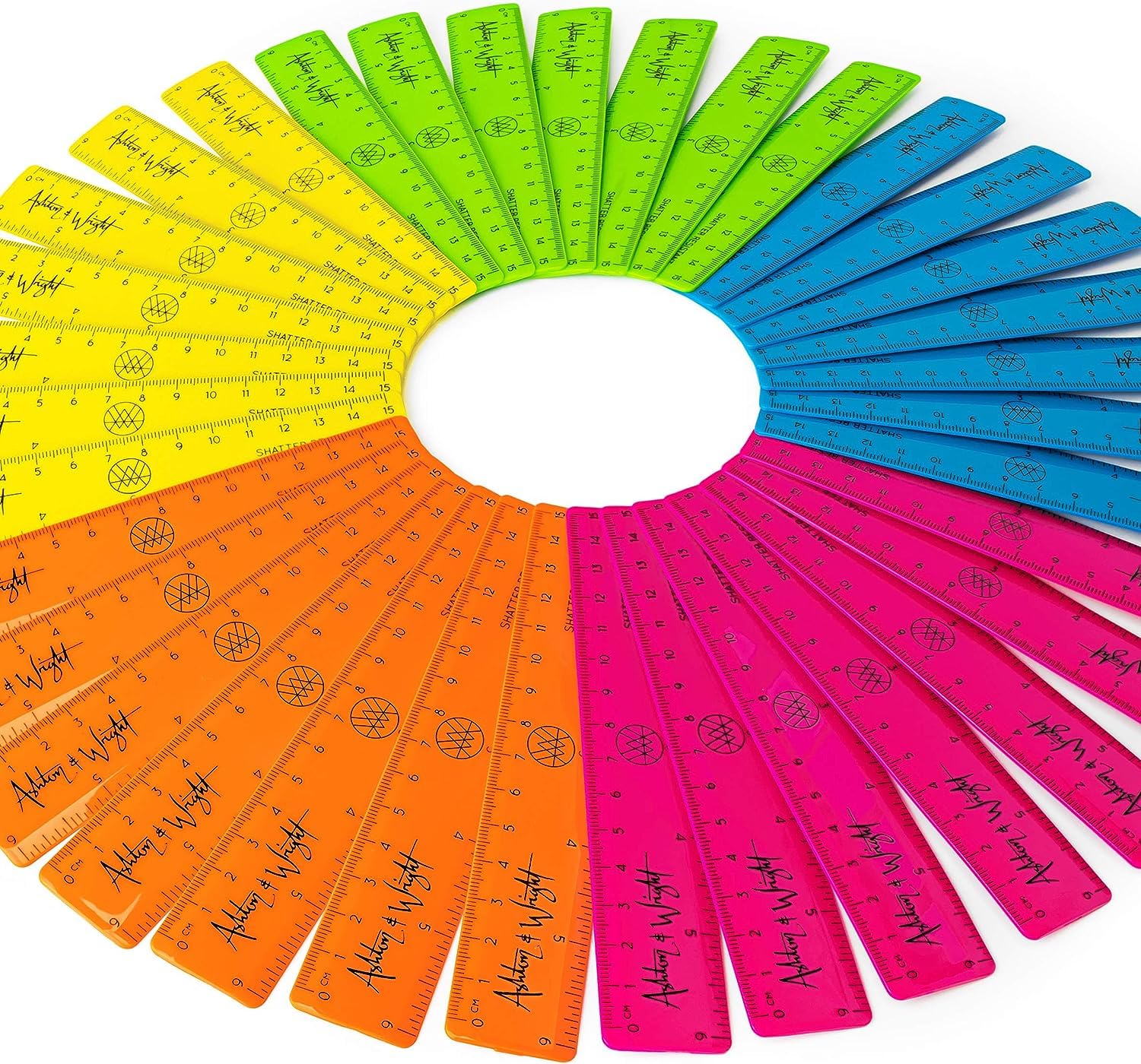 Ashton and Wright - 6 Inch / 15cm Rulers - Shatter Resistant - Pack of 50 Tropical Neon