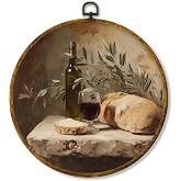 Hiuwevt Vintage Bread Kitchen Round Wall Art Decor, Farmhouse Moody Wine Framed Canvas Prints, Rustic Cottagecore Round Wall