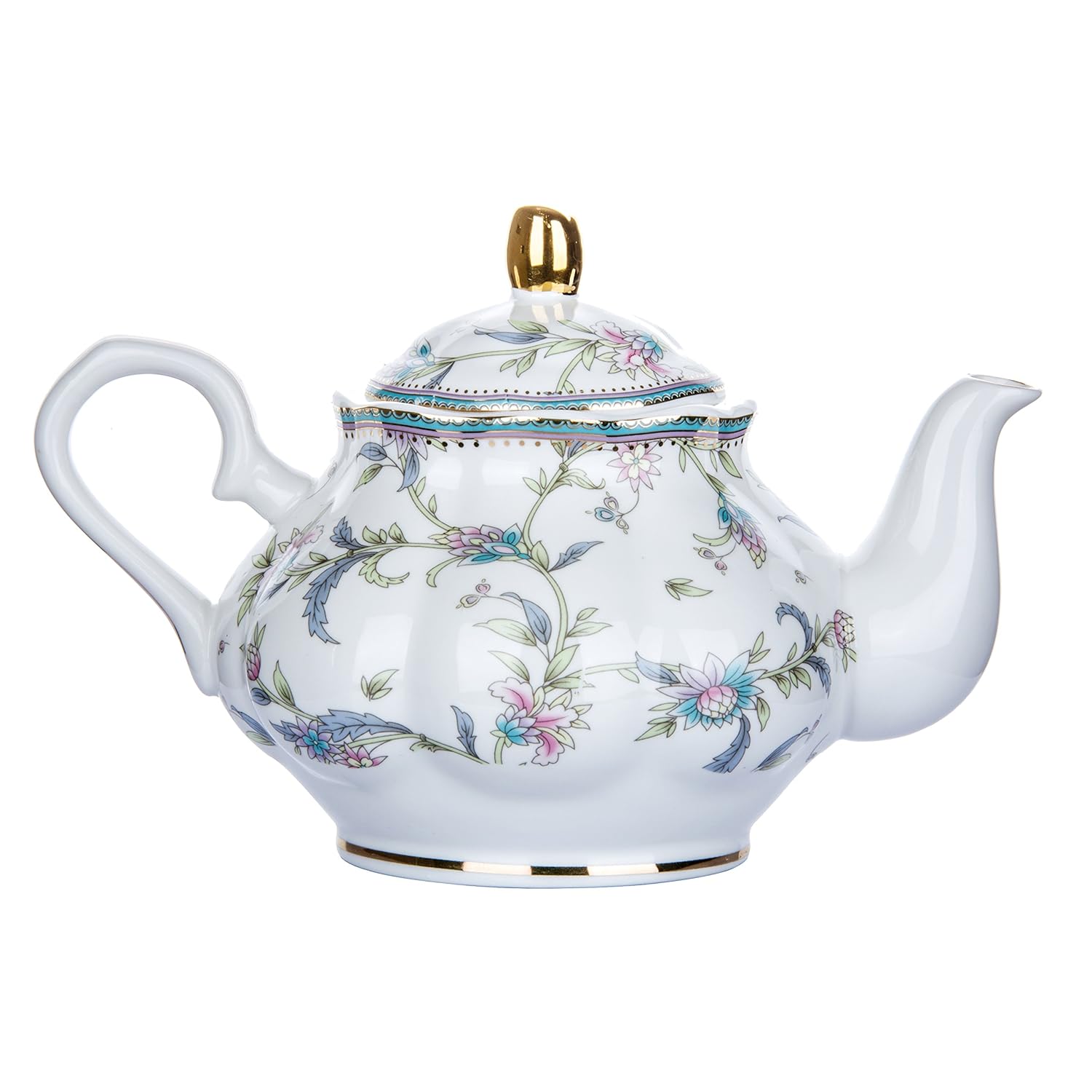 HOMEKEROS Teapot Fine Bone China Tea Pot Trimmed In Gold Vintage