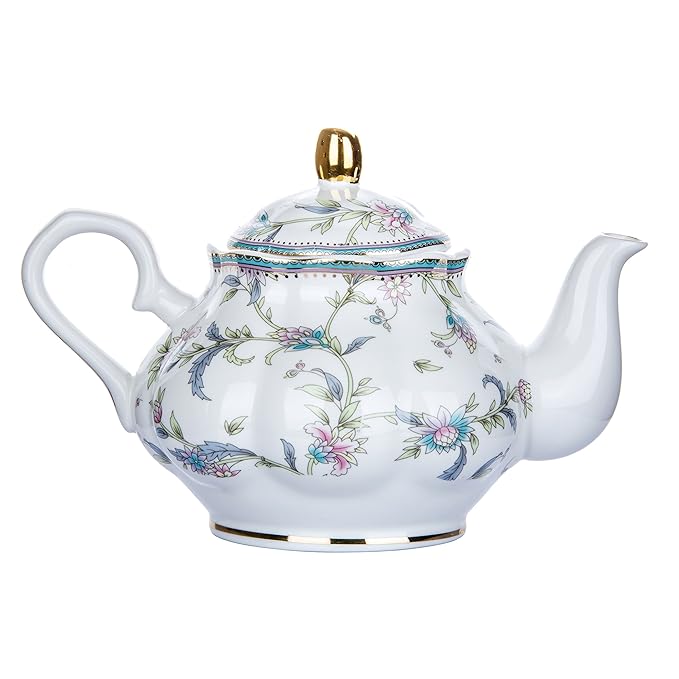 HOMEKEROS Teapot Fine Bone China Tea Pot Trimmed In Gold Vintage