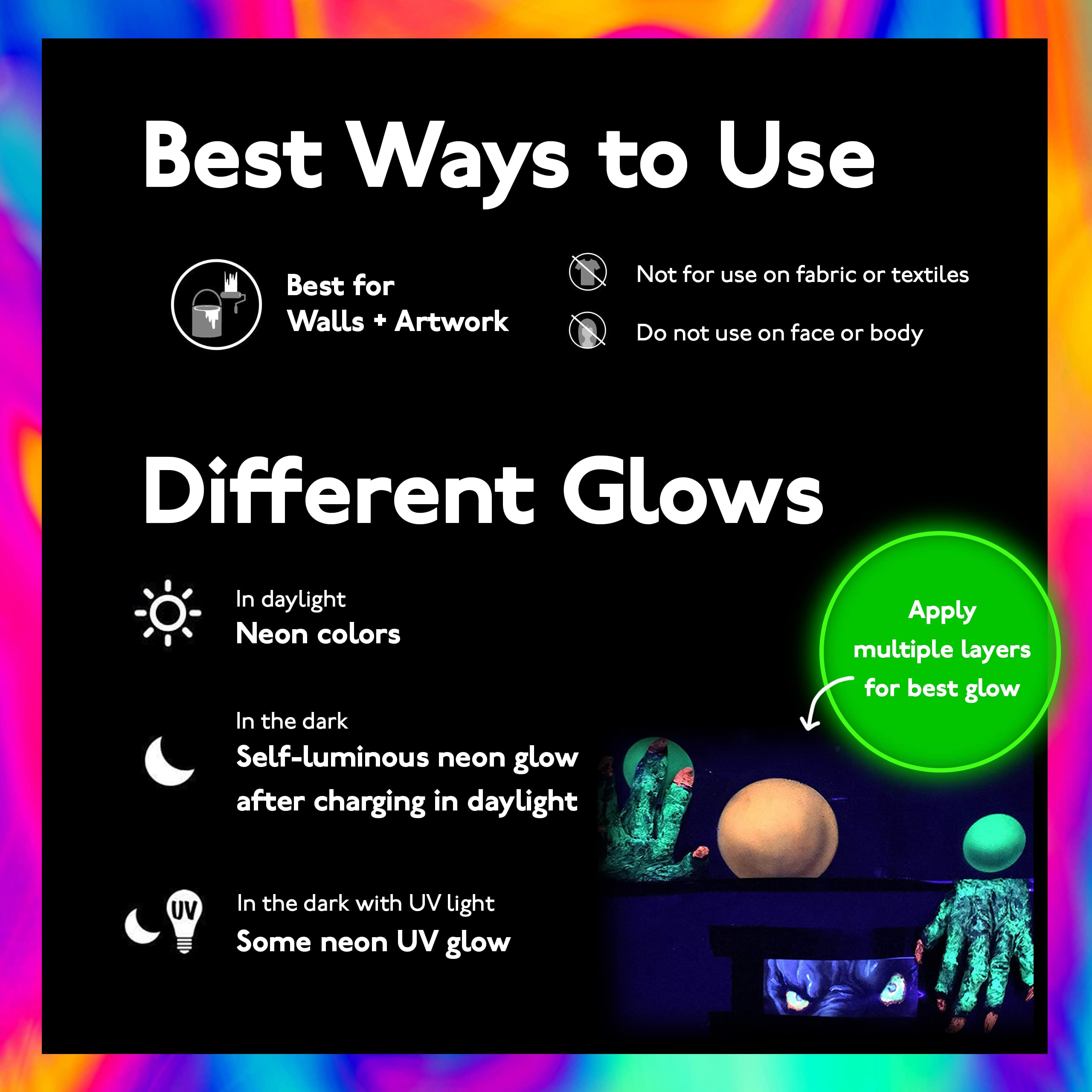 individuall Glow in the Dark Paint - Set of 8, 20 mL Reflective Acrylic Paints for Outdoor and Indoor Use on Canvas, Walls and Ornament Painting - Phosphorescent, Easter Egg Painting Decoration