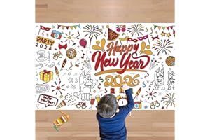 JXSDWANG New Years Coloring Poster/Tablecloth - New Years Decorations 2026-30 x 72 Inches Jumbo Paper Coloring Banner - Kids Crafts Activities Gifts Games Party Favors Birthday Decorations
