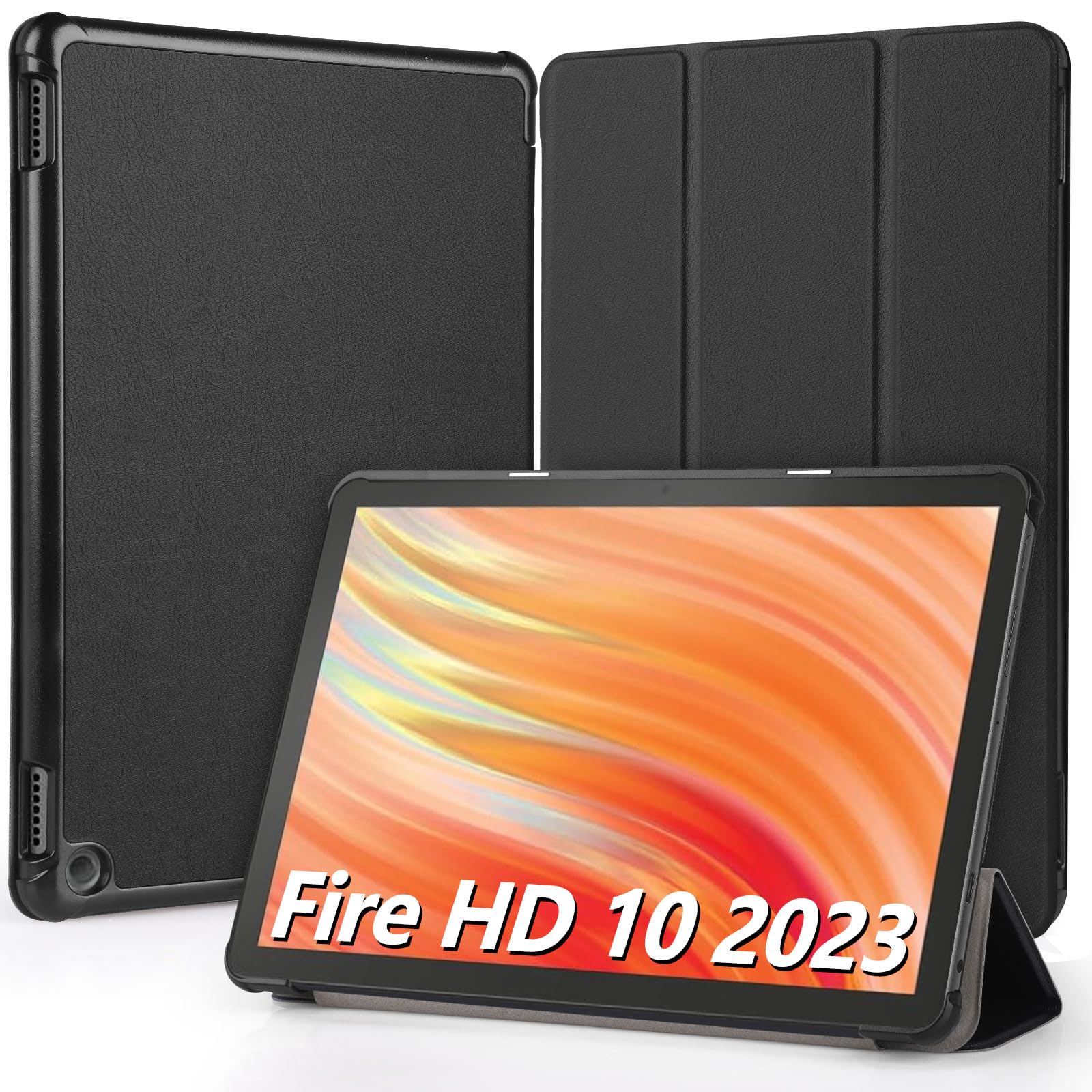 Hianjoo Fire HD 10 2023 対応 ケース 10インチ タブレットケース Fire HD 10 第13世代 対応 カバー スタンド機能付き オートスリープ機能 全面保護ケース 耐衝撃 擦り傷防止 - ブラック の商品画像