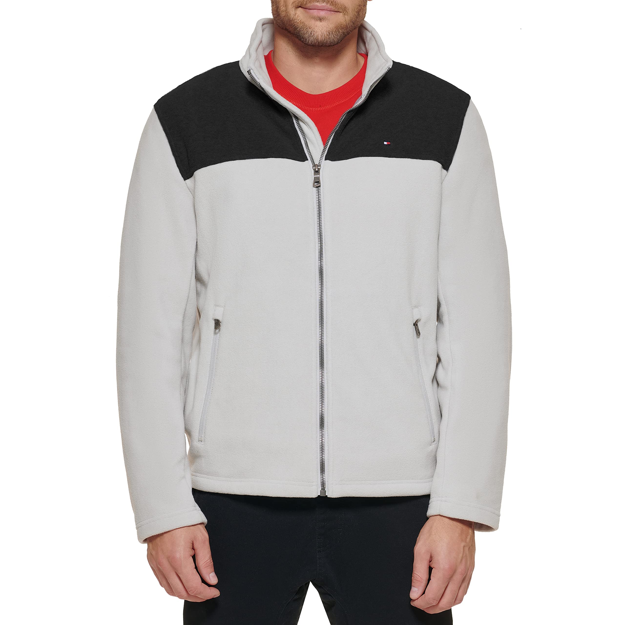 Tommy Hilfiger Men's Classic Zip Front Polar Fleece Jacket, Black/White, XX-Large Image