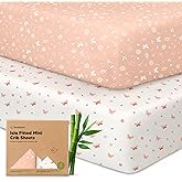 Pack and Play Sheets Fitted - 2-Pack Mini Crib Sheets for Pack N Play Mattress 38x26, Soft & Cozy, Neutral Toddler Playard Bedding, Snug Fitted Mini Baby Crib Mattress Cover Boy, Girl (Butterflies)