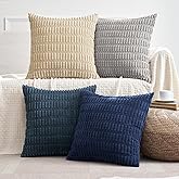 MIULEE Pack of 4 Modern Coastal Western Blue and Brown Corduroy Decorative Throw Pillow Covers 18x18 Inch Soft Striped Pillow Covers Home Decor for Sofa Living Room Couch Bed