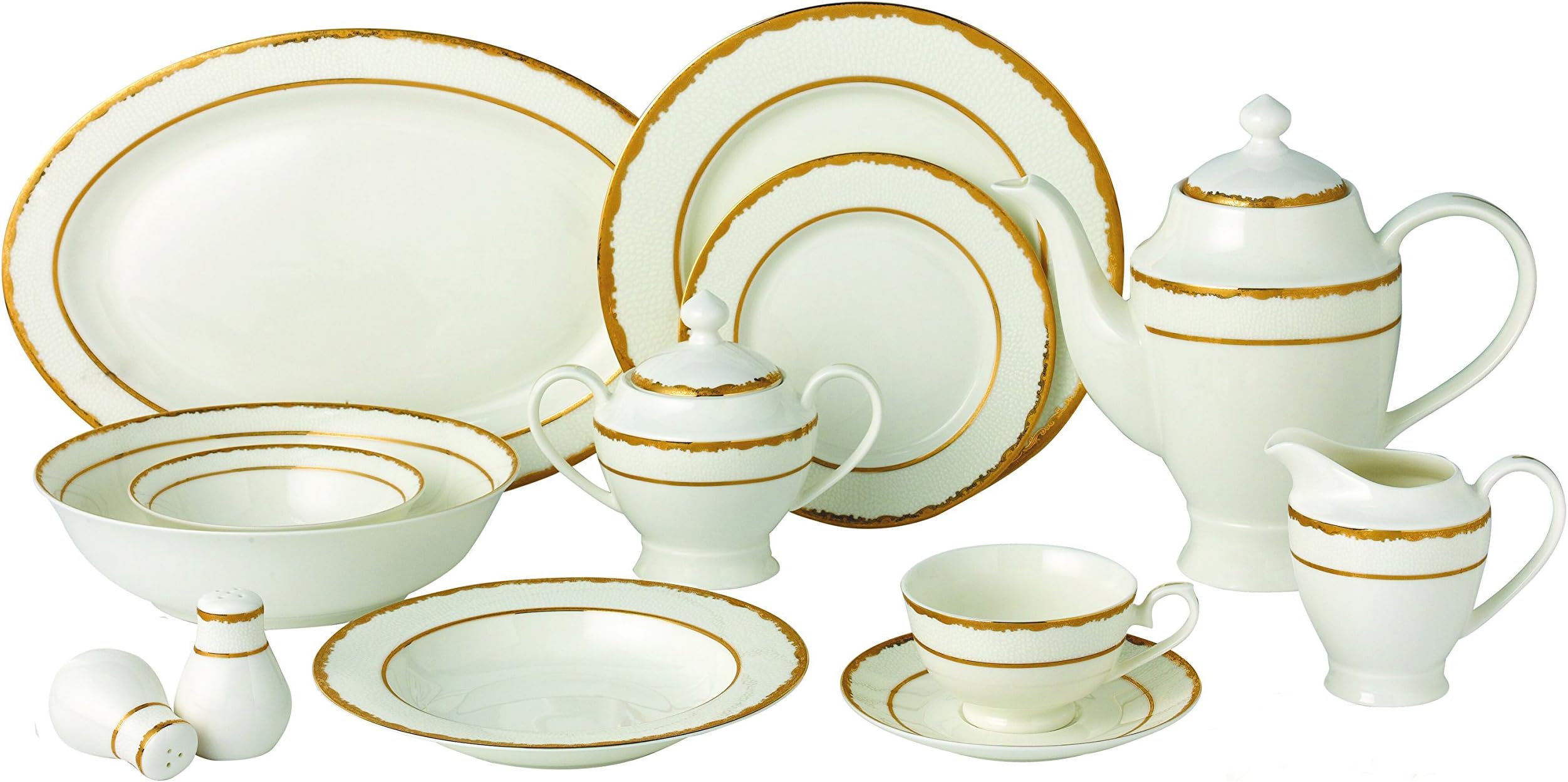 Lorren Home Trends 57 Piece Sonia Collection Dinnerware Set, Gold