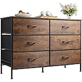 WLIVE Dresser for Bedroom with 6 Drawers, Wide Dresser TV Stand for 50 Inches TV, with Fabric Drawers, Metal Frame, Wooden Top, Storage Dressers for Bedroom, Hallway, Entryway, Rustic Brown
