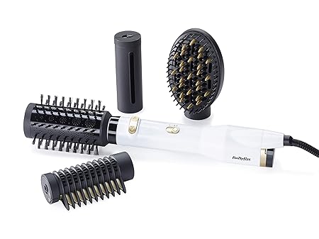 Babyliss AS545E Rotierende Warmluftbürste Brush & Style Sensitive Weißgold mit Rundbürste, Paddle Brush, Glättaufsatz, Stylin