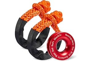 Gedlex Soft Shackle & Recovery Ring Set 2pcs 1/2"x22" Synthetic Winch Rope 56,000lbs Breaking Strength, 1pcs Snatch Ring for ATV UTV SUV Truck Offroad Vehicle Orange