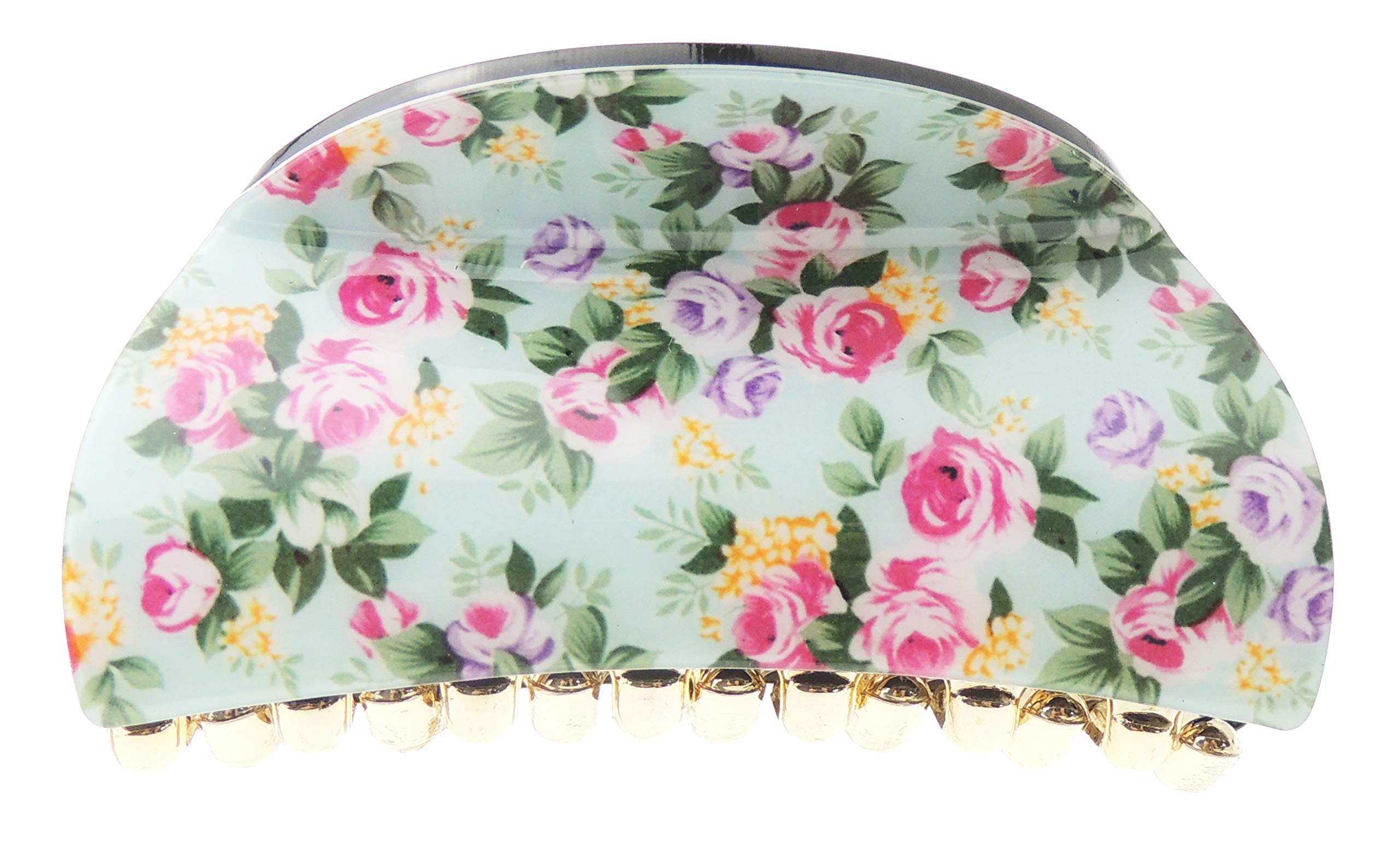 Women Girls Wave Jaw Clip Octopus Clamp Grip Bridal Wedding Party Styling Fine Thin Hair Accessories Butterfly claw Roses Floral Flowers Print (Turquoise)