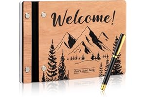 Skyygemm Visitor Wooden Guest Book with Pen 8 x 6 Inches 120 Pages Memory Scrapbook Rustic Signature Party Sign in Xmas Gift for Couple Guests Book