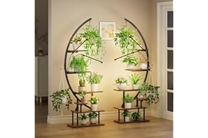 GREENSTELL Plant Stand Indoor with Grow Light, 7-Tiered Tall Metal Plant Stand for Indoor Plants, Half-Moon Shape Display She
