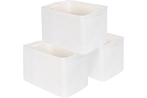 MINTWOOD Design 3-Pack Storage Baskets for Shelves, Playroom and Classroom, Book Basket, Decorative Cube Bins, Woven Closet Organizers, Baby Nursery Baskets, Creamy White