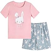Hupohoi Big Girls Summer Cute Pajama Sets Striped Hearts Shape Printed Sleepwear