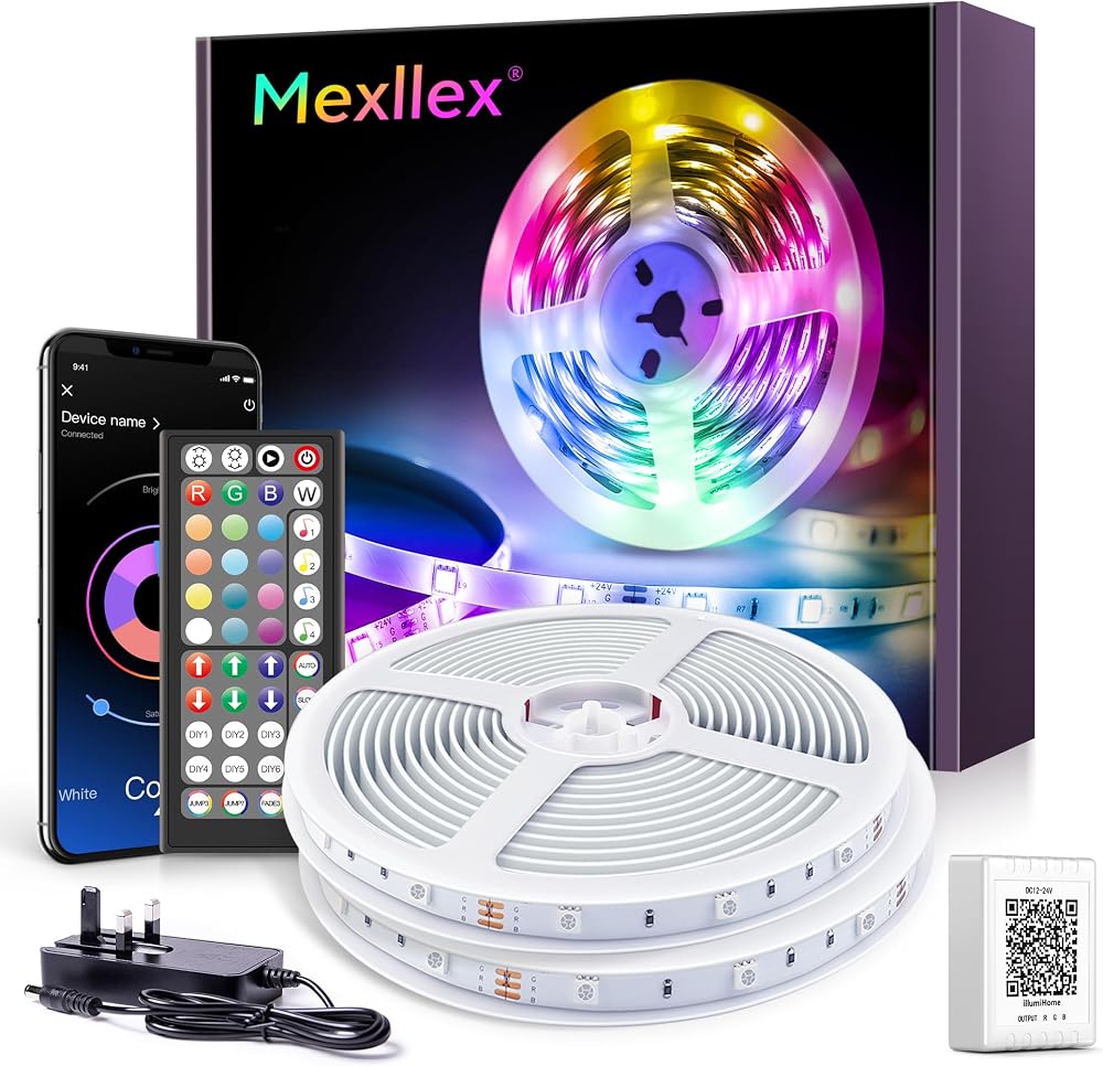 Mexllex 20m LED Strip Lights with Remote Bluetooth RGB Music Sync Timing