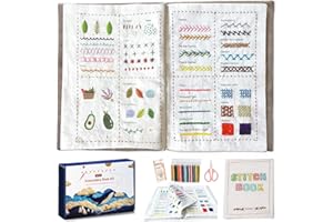 SPICSSA DIY Stitch Book,Embroidery Stitch Book on Linen Fabric,Comprehensive Guide with Various Patterns,Contains Multiple Sewing Tools and Videos,Perfect for Beginners Enthusiasts,Unique Handmade Gift
