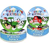 DYLIVeS Farm Animals Party Paper Plates, 100 Pack Disposable Paper Dinner Plates Dessert Plates Cow Animals Party Plates Farm House Theme Birthday Party Decorations Barnyard Baby Shower Party Supplies